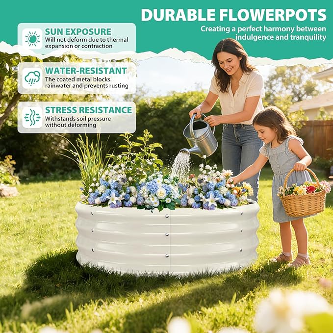 3FT Diameter Galvanized Garden Raised Bed/Plant Box/Fire Pit Ring - 0.8mm Thick12 Inch TallPerfect for Planting a Variety of FlowersHerbsVegetables (Cream White 36 Dia X 12 inches)