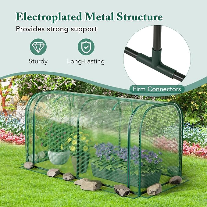 Raised Garden Bed with Greenhouse Waterproof Sun-Protective Green House with Roll-Up Door &amp Electroplated Metal Frame Pine Wood Elevated Planter Box with Drainage Holes (Green+Gray)