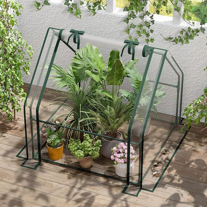 Portable Mini Greenhouse 40.2x37.8x37.8 Greenhouses for Outdoors with Dual Large Zipper Doors &amp Ground Stakes Waterproof Plastic Green House for Outside Garden Patio Backyard