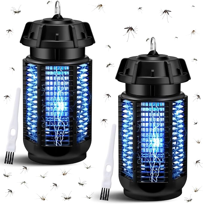 Qualirey 2 Packs Fly Zapper Bug Killer 4000v 20w Power Electric Mosquito Trap Mosquito Killer with 3.9ft Cords for Outdoor Indoor Ipx4 Waterproof Insect Trap with 2 Brushes for Home Patio Camping