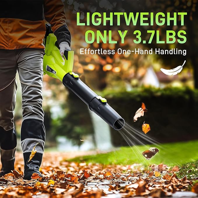 Leaf Blower Cordless 500 CFM 21V Electric Cordless Leaf Blower with 4.0Ah Battery and Charger Lightweight 6 Speed Modes for Lawn Care Patio Blowing Leaves and Dust (Green)