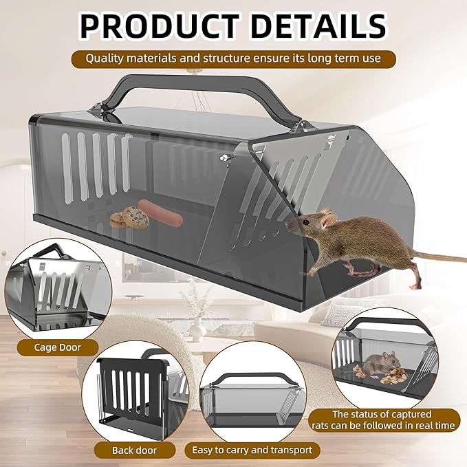 Humane Rat Trap Live Animal Trap Outdoor &amp Indoor Use Reusable Automatic Continuous Visible Mouse Traps Cage Small Rodent Trap for Mice Rats Chipmunks Easy Live Catch &amp Release