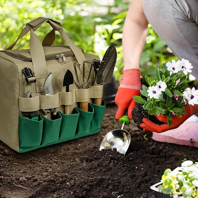 Garden Stool Folding Garden Seat with Detachable Storage Bag Multi-Pocket Gardening Bench Portable Zipper Gardener Tool Seat for Adults Stools