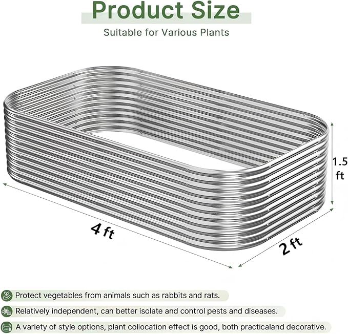3 PCS Tall 4x2x1.5ft Galvanized Raised Garden Bed Outdoor Metal Garden Bed for Vegetables Above Ground Garden Box for Flower Steel Raised Beds for Gardening