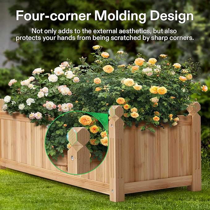 VIVOSUN 3.6 x 1.3Ft Wooden Raised Garden Bed 43.5 x 16 x 14 Inches Outdoor Wood Planter Box with Screwdriver and a Liner for Garden Patio Balcony Backyard and Outdoors 2Pcs