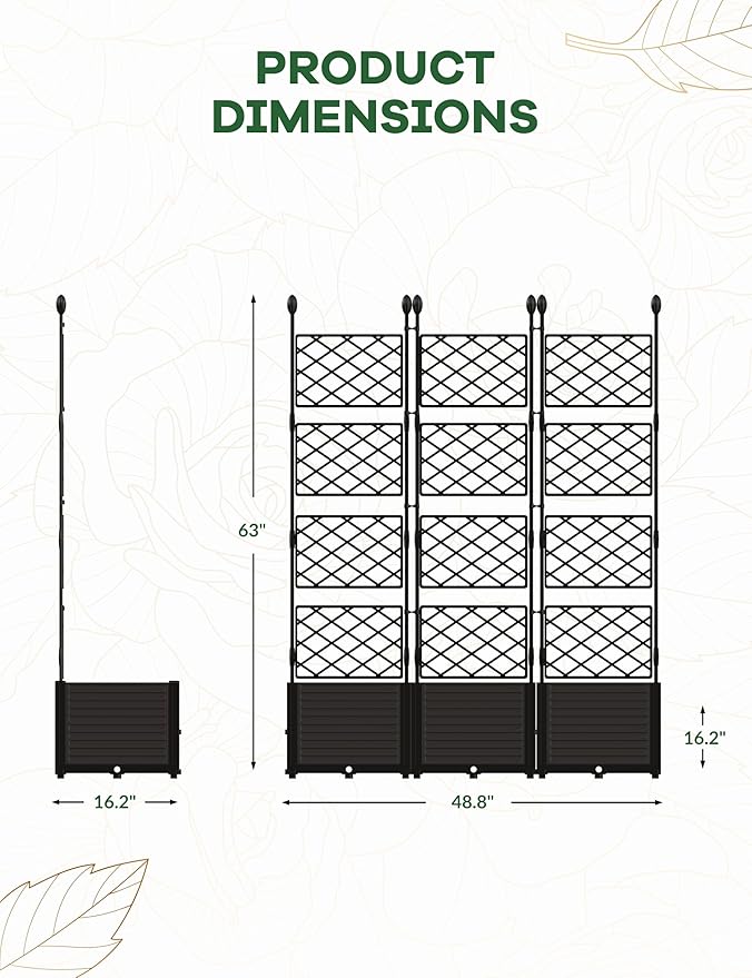 3PCS Modular Raised Garden Bed Planter Box Kit with Metal Trellis – Vertical Garden Lattice for Climbing Plants Vegetables Flowers – Outdoor Patio Privacy Screen for Balcony Deck Small Spaces –