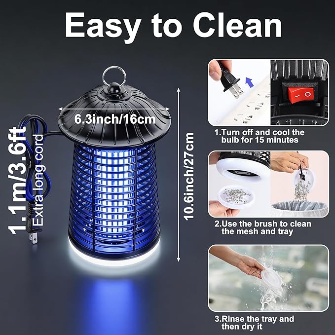 Bug Zapper Outdoor/IndoorMosquito Zapper 4200V High Powered Waterproof Electronic Mosquito Killer15W UVA Mosquito Lamp BulbFly Traps Patio Insects Killer (Black and White)