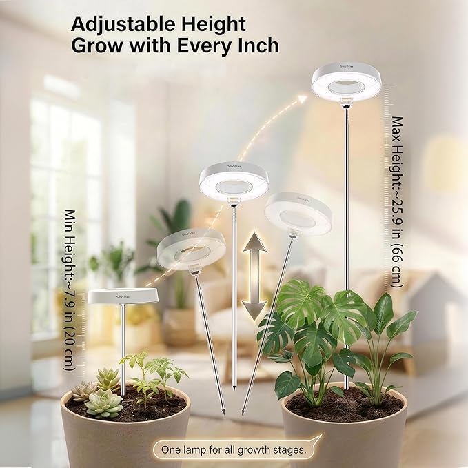 3pcs Grow Lights for Indoor Plants 20 LEDs Full Spectrum Plant Light for Indoor Plants Height Adjustable Growing Lamp with Detachable Base 3/6/9Hrs Timer 4 Brightness