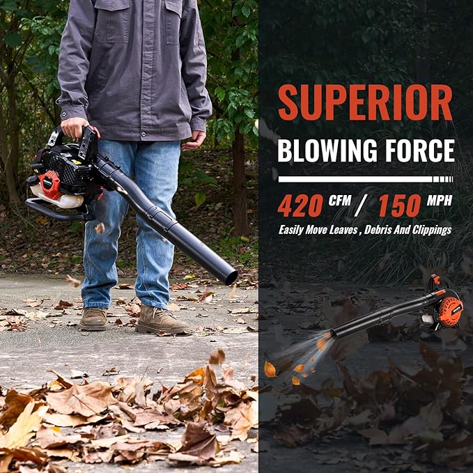 25CC Gas Leaf Blower 420-CFM 150-MPH 2 Cycle Handheld Leaf Blower for Lawn Care Leaf Cleaning and Snow Removal (Orange)