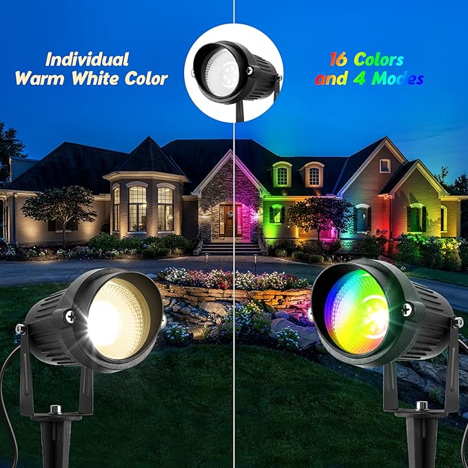 Junview Christmas Outdoor Spotlight 120V LED Spot Lights Outdoor RGB 12W Color Changing Landscape Lights with Remote Control Waterproof Spot Lights Outdoor for Yard Path Garden Decorative (2Pack)