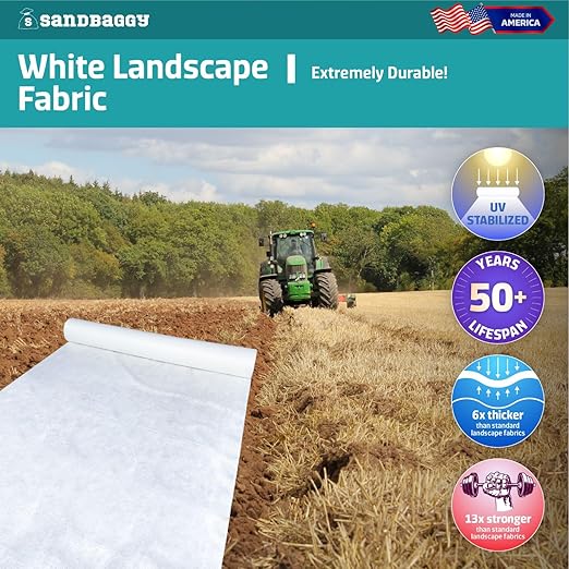 Sandbaggy White Landscape Fabric - Non-Woven Geotextile 8 oz - Toughest on The Market - Lasts 50 Year - Made in USA (15 ft x 100 ft White 1)