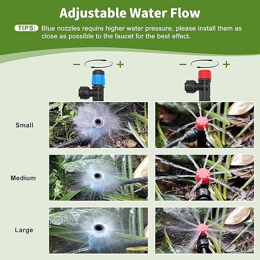 230FT Drip Irrigation System for Garden with 40 Nozzles &amp Emitters Garden Watering System with 1/2 &amp 1/4 Tube Adjustable Sprinklers Kit for Greenhouse Lawn Flower Beds Raised Bed
