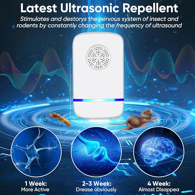 Ultrasonic Pest Repeller Indoor 6 Pcs Electronic Pest Mouse Repellent Ultrasonic Plug in for Mosquito Mice Ant Roach Fleas Spider Bug for Home Hotel Garage Office