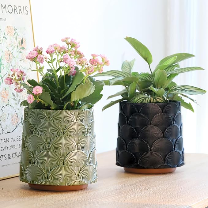 GUGUGO Pearl Beige Scale Planter Cute Unique Plant Pot with Drainage Eclectic Colorful Small Flower Planters Pots for Indoor &amp Outdoor Plants Rainbow Funny Succulent Gardening Pot Gifts