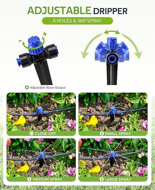 HIRALIY 100FT Automatic Drip Irrigation Kits with Garden Timer Garden Watering System for Patio Lawn Quick Connector Design Irrigation System Kit with Easy Programmable Water Timer