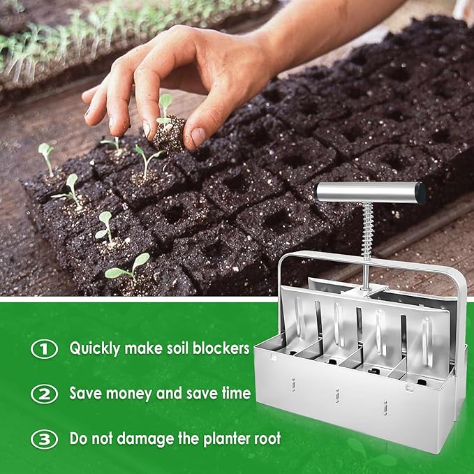 8 Cell Soil Blocker for Seeds Starting 2 inch Manual Soil Block Maker Seeds Blocker Durable Seeds Block Maker Soil Blocking Tool Soil Blocker Kit
