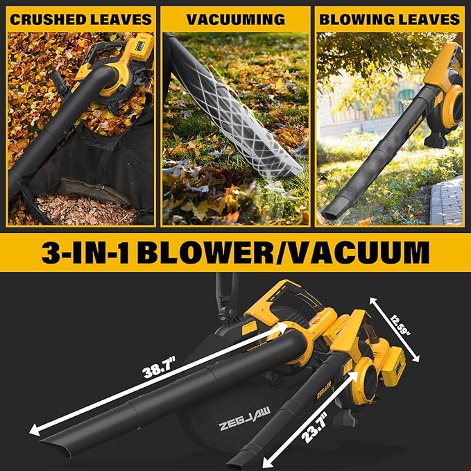 3-in-1 Cordless Leaf Blower &amp Vacuum Leaf Vacuum Mulcher with Bag 40V 170MPH 360CFM 5 Speeds Electirc Leaf Blowers for Lawn Care 2x4.0Ah Battery &amp Charger Included