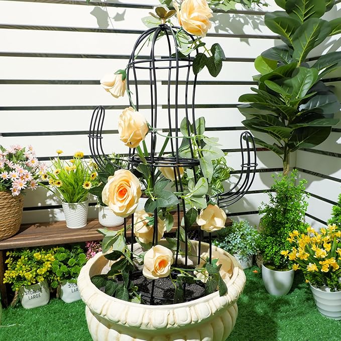 Cactus Obelisk Trellis - 16.34”x27.95” Unique Metal Design for Climbing Plants Garden Decorative Support Structure for Potted Tall Vines and Rose Bushes