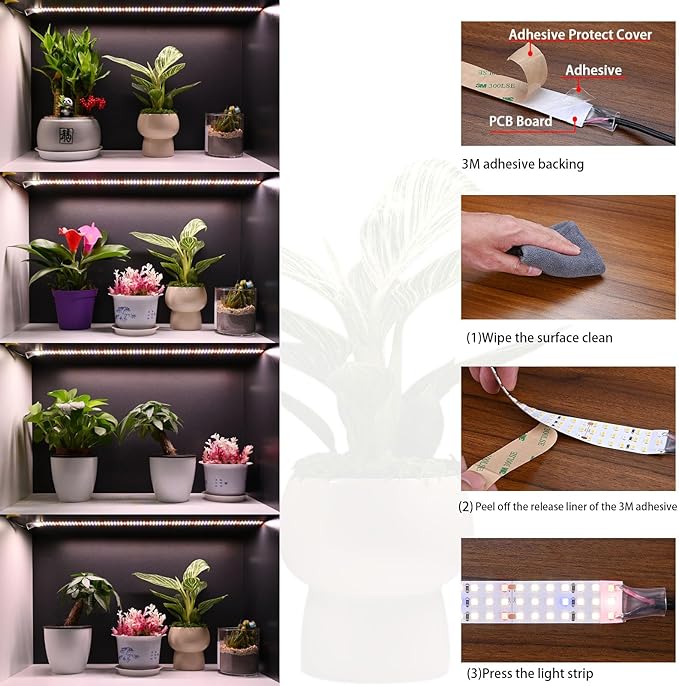 6.6FT LED Plant Grow Light 840LEDs Full Spectrum Grow Lamp with High PPFD 24V 55W Cuttable Plants Growing Light Strip Flexible Self Adhesive for Seedlings Veg Flower
