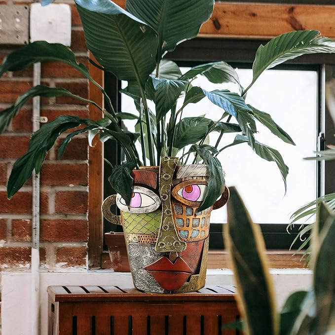 Abstract Face Planters Pots HeadUnique Head Planter for Indoor PlantsFunny Face Flower PotColorful Plant Pots for Outdoor Garden Decor and Home Art Decoration(Classic)