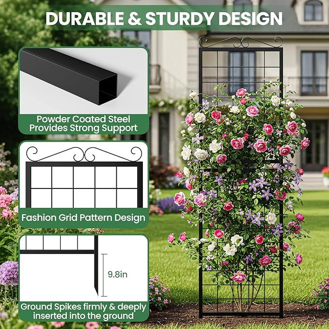 2 Pack 71 Inch Metal Garden Trellis for Climbing Plants Thickened Square Tube Metal Garden Trellis for Vines Plant Rose Vegetable SupportLarge Decorative Outdoor Trellis