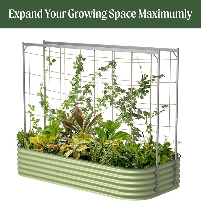 Vego Garden 8.0ft Long Tomato Metal Frame Trellis Garden Trellis for Climbing Plants Like Cucumber Beans Tomatoes &amp Vines (Garden Beds Not Included)