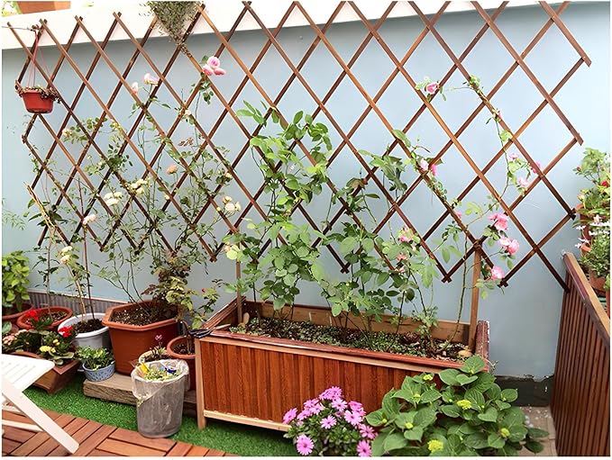 Expandable Garden Trellis Support for Climbing Plants Wooden Lattice Fence Wall Panel Lattice Panels for Outside for Climbing Plants Vine Ivy Rose Cucumbers Clematis(127 * 28cm)