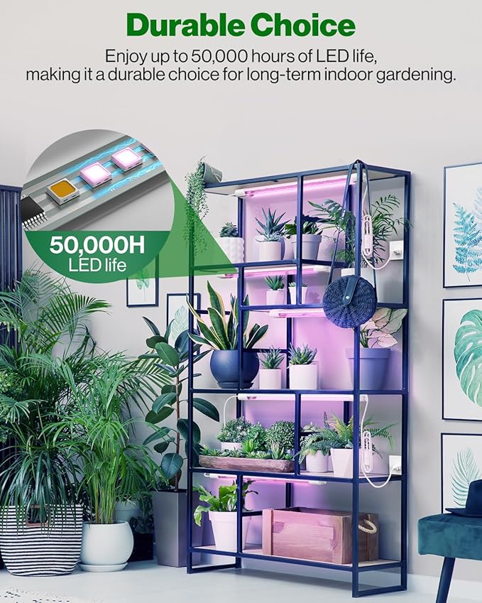 Sunco 6 Pack 2ft Grow Light LED 20W Full Spectrum For Seed Starting Seedling Indoor Plants Plug In Suspended Fixture Link Up To 8 Inline Switch ETL