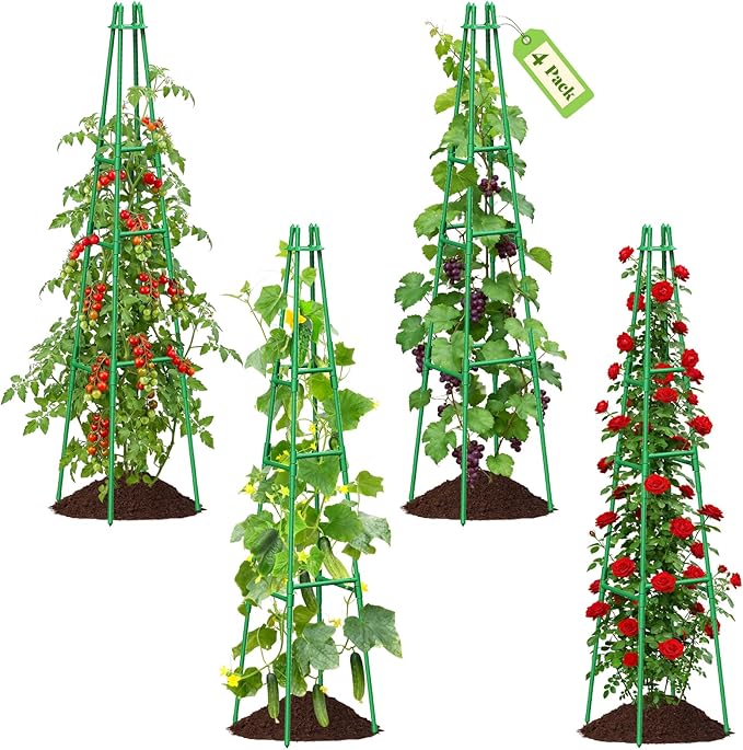 4 Pack 64 Tall Adjustable Obelisk Garden Trellis for Climbing Plants Rust-Proof Pe Coated Metal Plant Trellis Support for Raised Beds Potted Vines Cucumbers Tomatoes Indoor Outdoor Use (4 Pack)