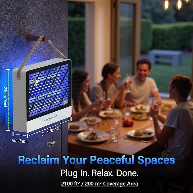 GeckoMan LED Indoor Bug Zapper Indoor Fruit Fly Trap for Indoors Mosquito Zapper Fly Zapper Energy-Saving Max-Attract Hybrid-Spectrum Tube • 10-Yr Life Enhanced High-Volt Instant Kill
