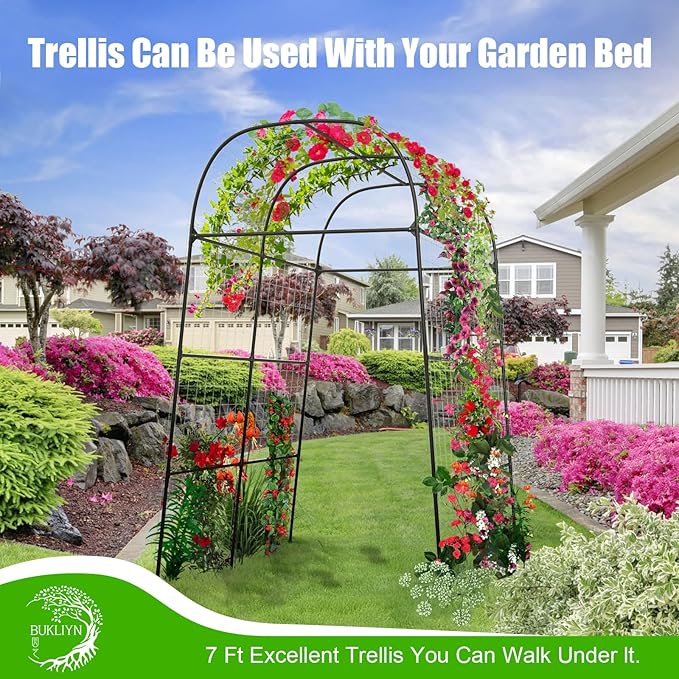 Garden Arch Trellis for Climbing Plants Outdoor - Cucumber Trellis for Raised Bed Size:71 * 87 inch Garden Trellis for Climbing Plants Cucumber Vegetable Tomato Flowers