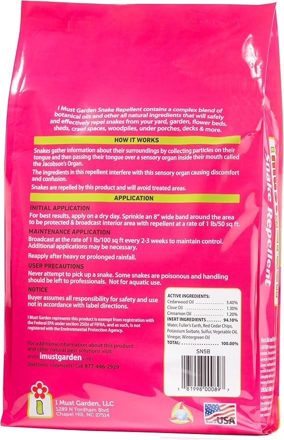 I Must Garden Snake Repellent: Powerful All-Natural Protection - 5lb Bag