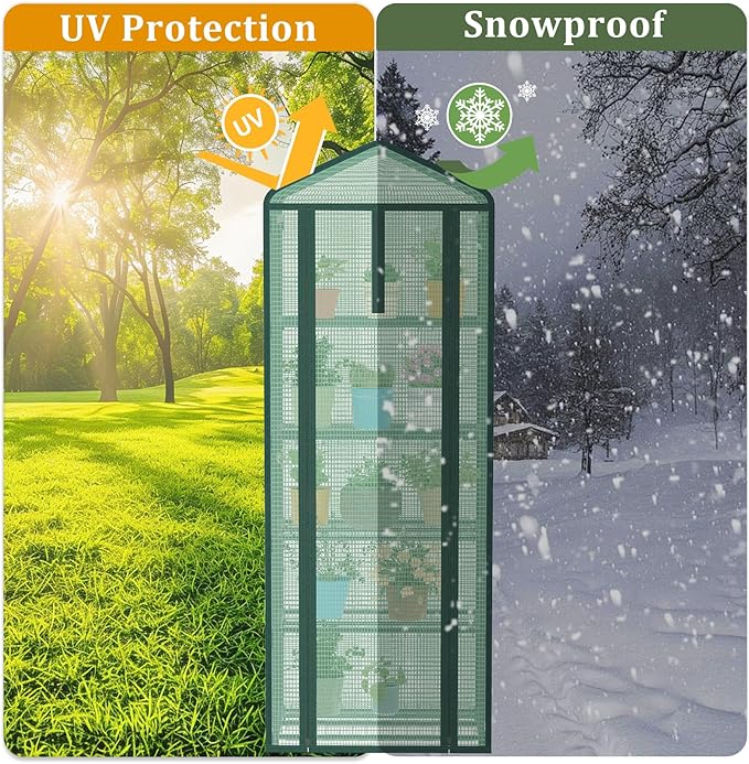 Greenhouse for Indoor Outdoor Small Plastic Plant Green House 5-Tier Rack Stand Portable Greenhouses with Durable PE Cover for Seedling