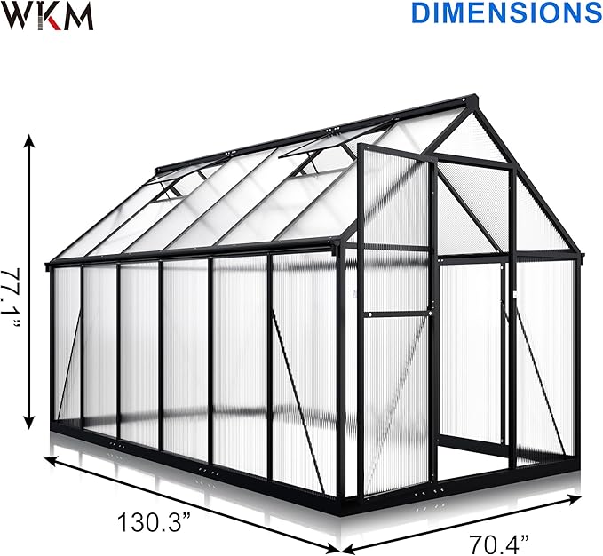 WKM 6x10.9 FT Greenhouse for Outdoors Quick-fit Structure Greenhouse with Window for Ventilation Aluminum Green House for Garden Backyard Black