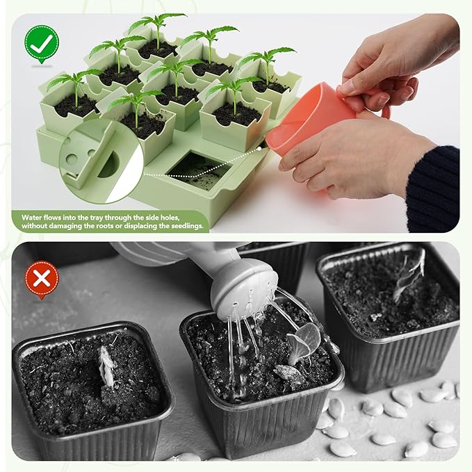 Seed Starter Tray Dual-Purpose Handles for Transplanting &amp Labeling 9 Deep 2.3 in Cells Extra-Thick Reusable Germination Kit for Indoor Outdoor &amp Greenhouse Use