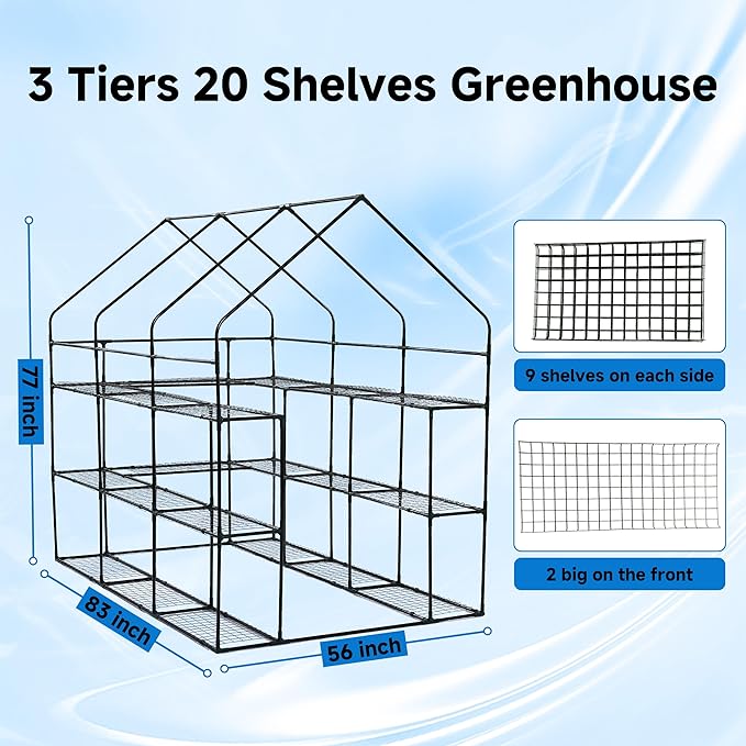 SUNGIFT Greenhouse for Outdoors Walk-in Greenhouses 56 x 85 x 77 Inch Portable Green House 3 Tiers 20 Shelves for Garden Patio Backyard White