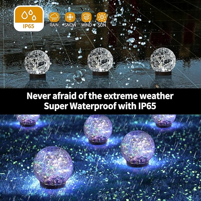 Solar Globe Lights Outdoor Waterproof-Solar Balls Garden-Cracked Glass Ball Solar Lights Outdoor-Solar Orbs Outside-Outdoor Decorations Patio &amp Yard Lawn Backyard Decor