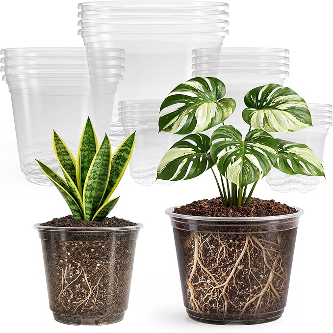 20 Pack 8/6/5/4/3.5 Inch Reinforced Large Clear Nursery Pots with Drainage Hole Transparent Variety Pack Plastic Plant Pot for Vegetable Propagation Root Cutting Seed Starting
