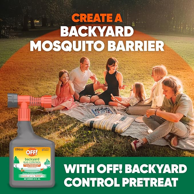OFF! Backyard Bug Control Yard Pretreat Hose End Sprayer Kills and Repels Insects Covers up to 16000 Square Feet Outdoor Use 32 Ounce (Pack of 2)