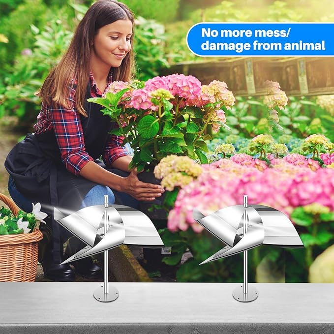 Qualirey 2 Pack Reflective Pinwheel Bird Deterrent Spinning Reflective Kites Bird Scare Device Keep Pigeon Woodpeckers and Sparrows Away Outdoor Use Boats Roofs Vegetable Gardens