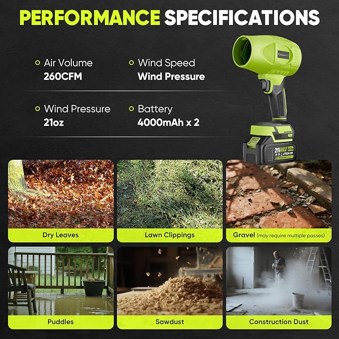 Portable Dust Cleaner Blower Leaf Blower Cordless Handheld Blower Hand Blowers for Lawn Care Patio Cleaning 4.0Ah Battery Charger Included (2 Battery with Storage Case)