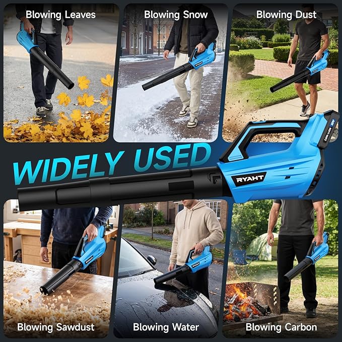 Leaf Blower Cordless Leaf Blower with Battery and Charger - 2 Speed Modes 2 Batteries 20V Powerful Lightweight Electric Blowers for Blowing Leaves Lawn Care Patio Cleaning and Dust Blue