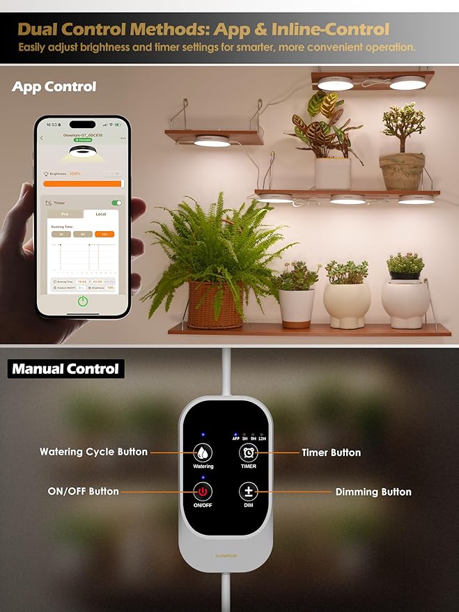 GLOWRIUM Grow Lights for Indoor Plants 32W Smart Full Spectrum LED Grow Light Auto Timer and Stepless DimmingPlant Assistant with Watering ReminderModular Design(White 4PCS)
