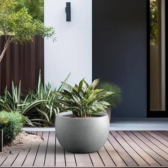 Kante 19.9 Dia Round Concrete Planter Outdoor/Indoor Large Bowl Plant Pots with Drainage Hole and Rubber Plug for Garden Patio Balcony Home Natural Concrete