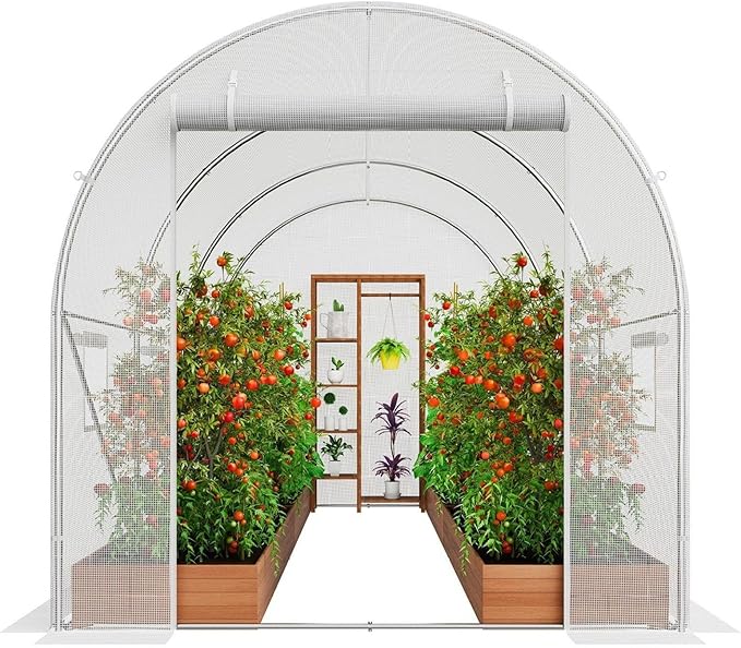 Walk-in Greenhouse 9.58x6.43x6.23ft Galvanized Steel Frame PE Cover Heavy Duty Tunnel Greenhouse for Plants White