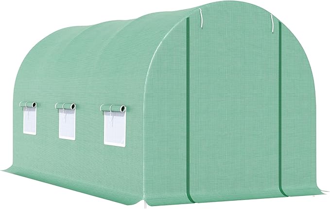【LuckyNote】 15' x 6' x 7' Walk-in Tunnel Greenhouse Garden Plant Growing House with Door and Ventilation Window Green