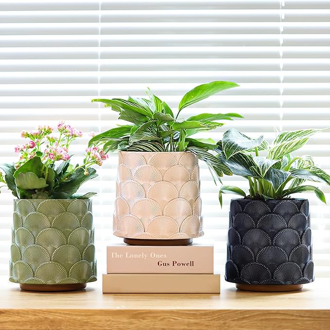 GUGUGO Pearl Sage Green Scale Planter Cute Unique Plant Pot with Drainage Eclectic Colorful Small Flower Planters Pots for Indoor &amp Outdoor Plants Rainbow Funny Succulent Gardening Pot Gifts