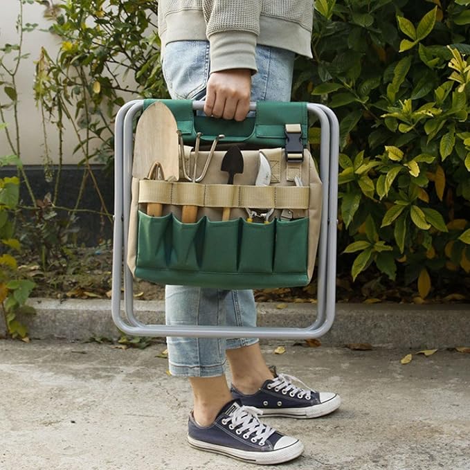 Folding Stool with Tool Bag Multifunctional Gardening Seat 600D Oxford Fabric Detachable Storage Portable Fishing Stool for Outdoor Use
