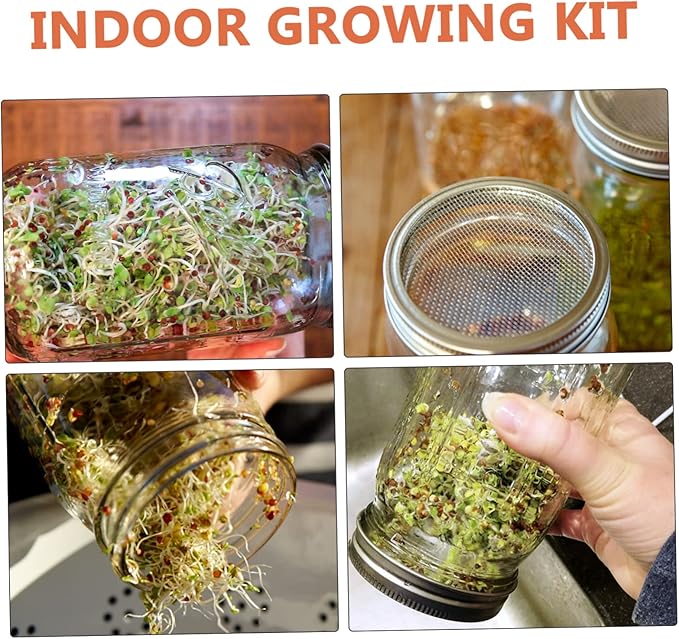 Kisangel Wide Mouth Mason Jar Sprouting Kit Screen Lids for Seed Sprouting Germination Jar Kit for Micro Sprout Growing