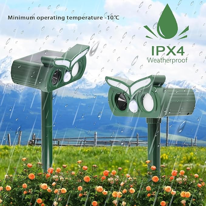 2Pack Solar Ultrasonic Animal Repellent Outdoor Deer Repellent Devices with Motion Detection&ampFlash Light Squirrel Rabbit Dog Cat DeterrentKeep Rodent Chipmunk Raccoon Away for Yard